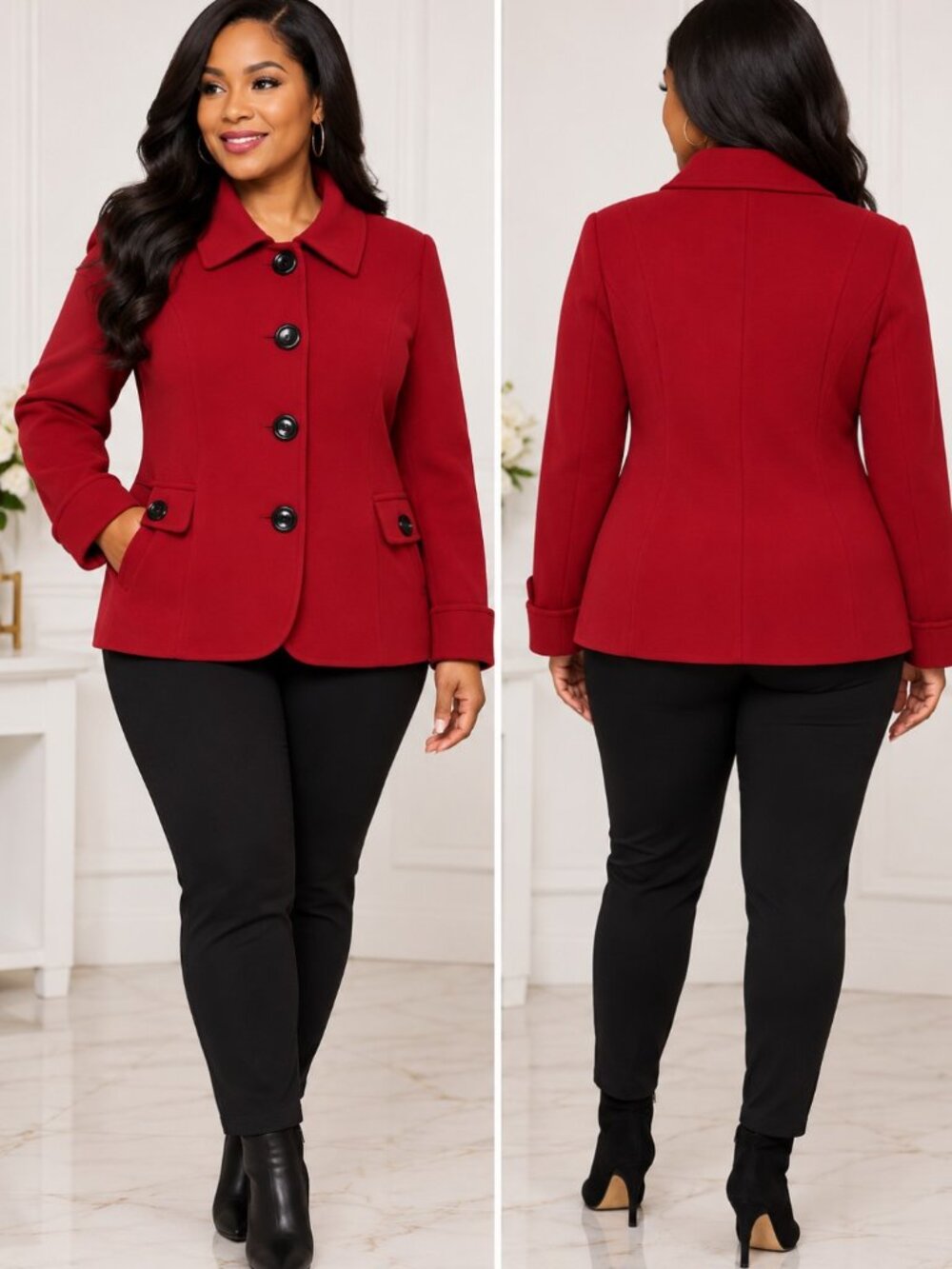 Focus 2000 elegant Classic Women's Red Button front Jacket Blazer Size large.